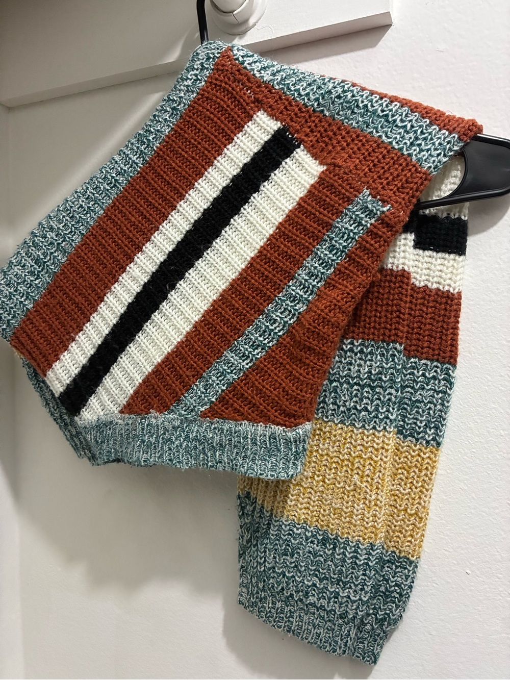 Striped V-Neck Sweater in Rust, Teal & Mustard - Picture 4 of 6